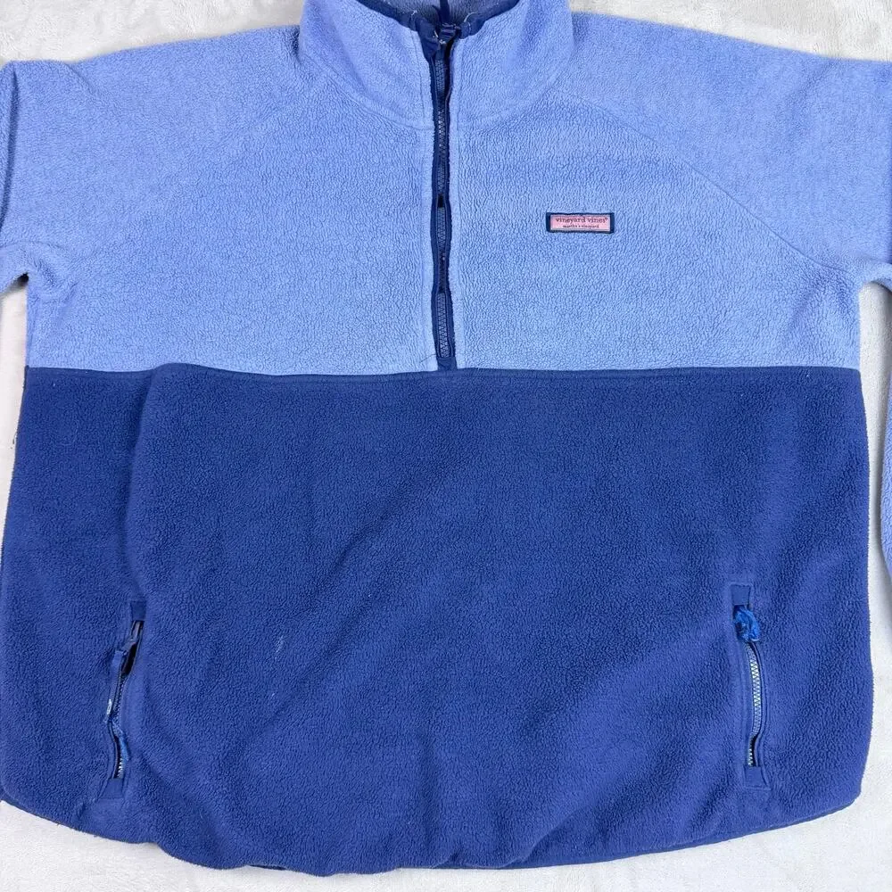 Vineyard Vines Blue Color Block Polar Fleece Half Zip Womens XL